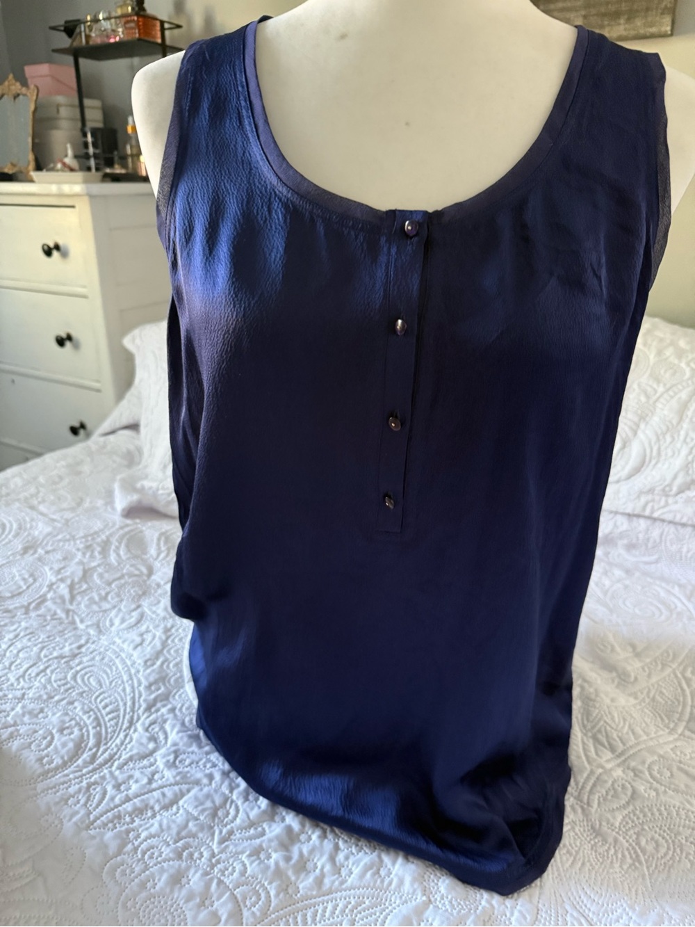 Diane Von Furstenberg Deep Navy Button-Front Silk Camisole